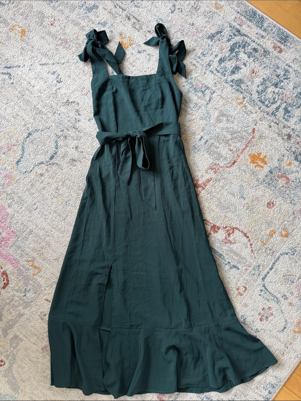 Amazon Dark Green Tie-Shoulder Midi Dress